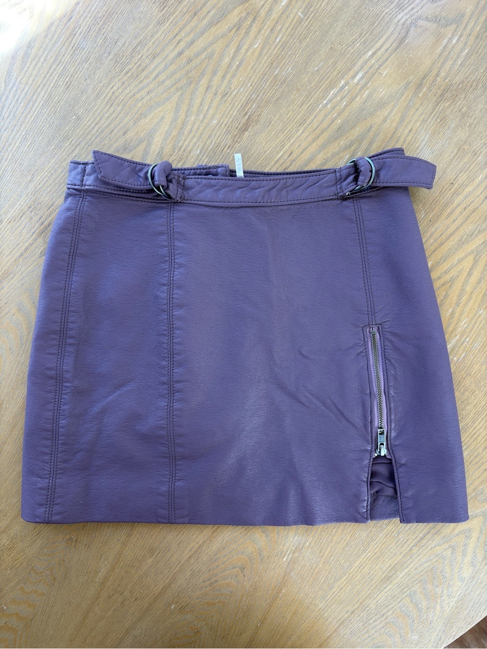 Free People Purple Leather Mini Skirt with Belted Waist